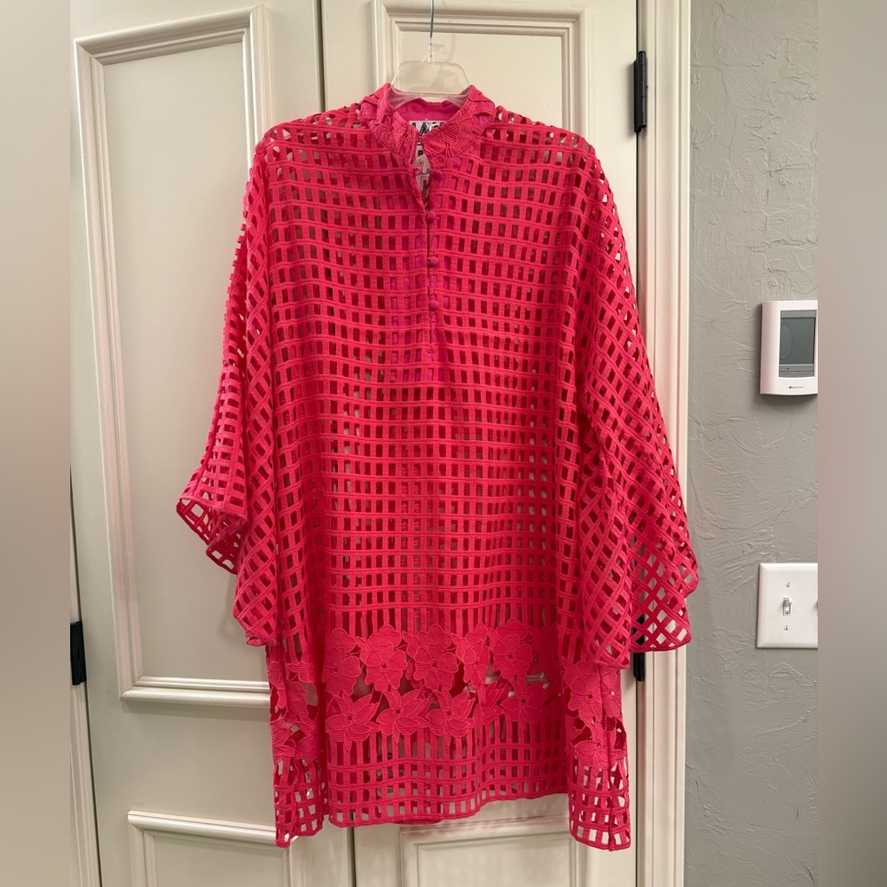 La Vie Style House Magenta Floral Grid Mini Caftan